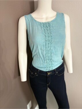 raya sun Light Aqua Crochet-Panel Tank